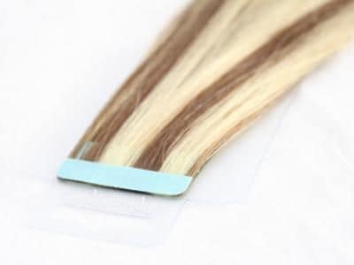 color castaño con mechas platino extensiones adhesivas de calidad premium con puntas llenas