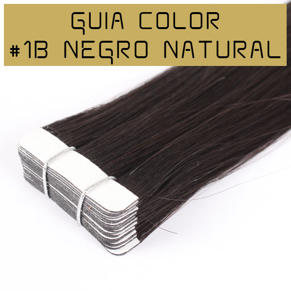 guia de color negro natural extensiones adhesivas de calidad premium con puntas llenas