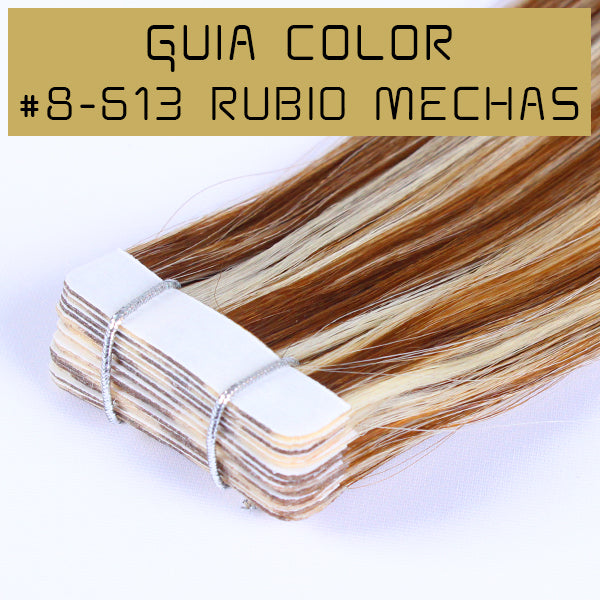 guia de color castaño con mechas platino extensiones adhesivas de calidad premium con puntas llenas